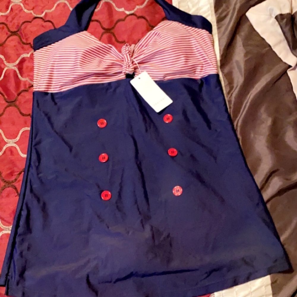 Blue And Red One Piece With Boyshorts Bathing Suit